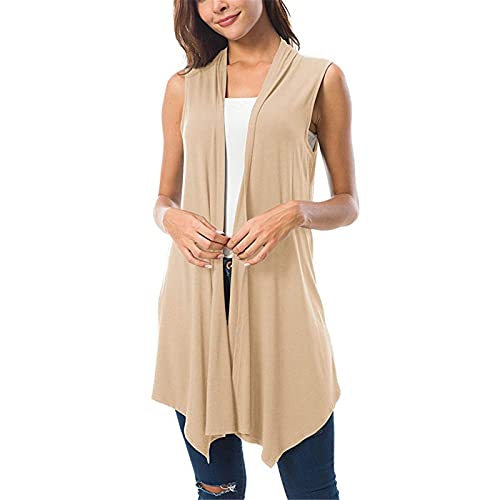 Ärmellose Strickweste Damen Lang Strickjacke Sommer Dünn Cardigan Leicht Große Größen Sommerjacke Vorne Offen Cardigan Elegant Strickmantel Kurz Strickcardigan/Übergangsjacke/Strickjacken von Generic