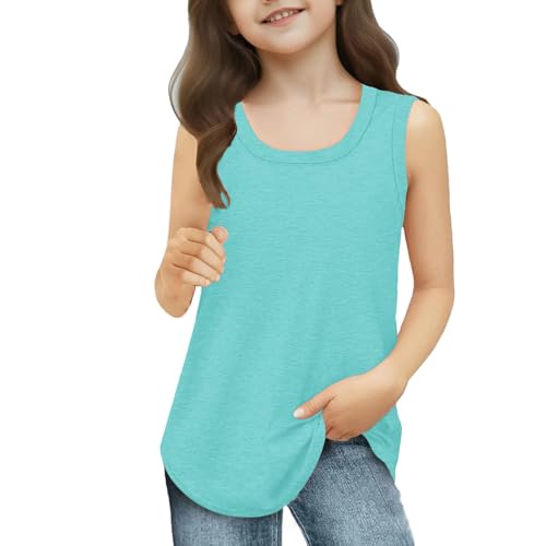 Ärmellose T-Shirts Kinder Sportshirt Tank Top Mädchen Coole Einreihig Oberteile Baumwoll Sport T Shirt Leicht Kinderkleidun Rundhals Lässiges Atmungsaktiv Kleidung (Mint Green, 13-14 Years) von Generic