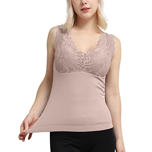 Ärmellose Thermo-Shirts für Frauen mit integriertem BH, V-Ausschnitt, mit Fleece gefütterte Unterwäsche, Thermo-Tanktops, Weste Thermopulloverherren Winter (Beige, One Size) von Generic