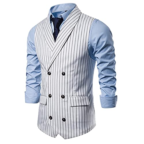 Ärmellose Weste Herren, Anzugweste Herren Zweireihiger,Herren-Westen Streifen Business Groomsmen Hochzeitsfeier Western Lässig mit Tasche Stylischer Herrenweste Einfarbig Button Down Businessweste von Generic