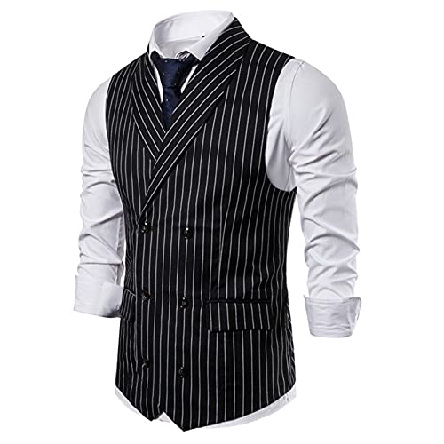 Ärmellose Weste Herren, Anzugweste Herren Zweireihiger,Herren-Westen Streifen Business Groomsmen Hochzeitsfeier Western Lässig mit Tasche Stylischer Herrenweste Einfarbig Button Down Businessweste von Generic