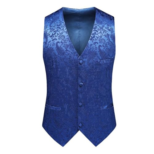 Ärmellose Weste Herren Druck V-Ausschnitt Smoking Herren Bronzieren Gastgeber Anzug Weste Herren Slim Fit Leistungblazer Weste Hochzeit Herren F-Royal Blue 5XL von Generic