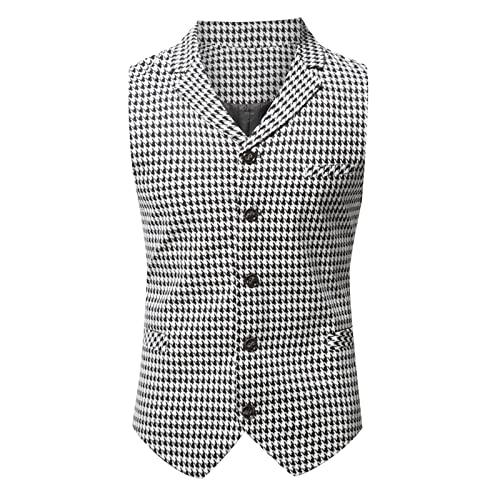 Ärmellose Weste Herren Kariert, Anzugweste Slim Fit-Westen Herren V Ausschnitt Stylischer Anzug Lässig Business Herrenwesten Regular Fit Leichte mit Knöpfen Vintage Vest Anzugwesten von Generic