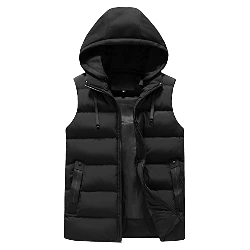Ärmellose Weste Herren Outdoor, Steppweste Große Größen-Daunenweste Herren Mit Kapuze Zip Stylischer Casual Winterweste Leichte Vest Slim Fit Einfarbig Fleeceweste Warm Kapuzenweste Westen von Generic