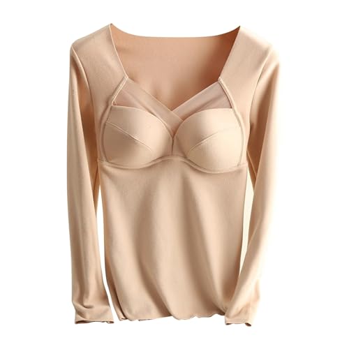 Ärmelloser BH, Thermo-Unterhemden mit Spitze für den Winter, V-Ausschnitt, Thermo-Oberteil, warmes Thermo-Unterwäsche-Oberteil Thermounterhemden Damen (Beige, XXL) von Generic