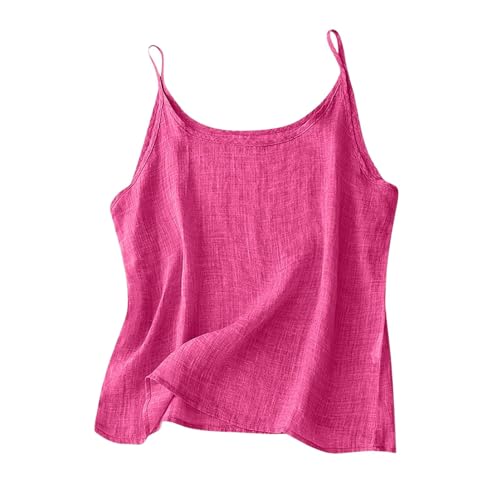 Ärmelloses Damen-Top T-Shirts Sommer Baumwolle Leinen Spaghettiträger Rundhalsausschnitt Tank-Top Tanktops Frauen Musselin Tank Tops Leinen Baumwolle Trägertop Spaghetti Oberteile Einfarbig Camisole von Generic