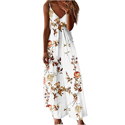 Ärmelloses Sommerkleid Maxikleid Damen Spaghetti Trägerkleid Boho Strandkleid Partykleid V-Ausschnitt Freizeitkleid Elegantes Wedding Dress Sommerlich Urlaubskleid A-Linien Prom Dresses von Generic