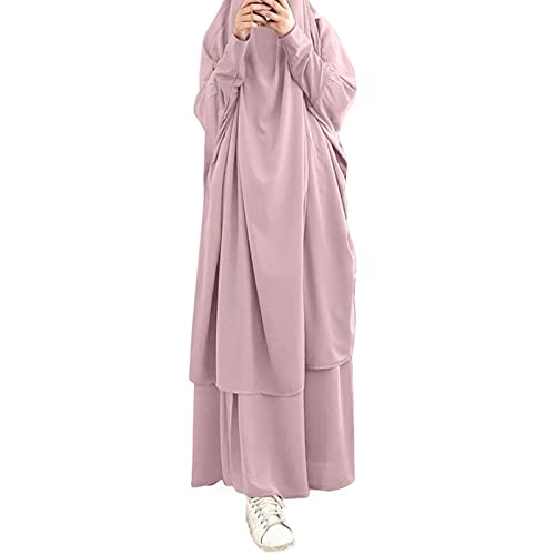 Abaya Muslim Damen, Damen Muslim Roben Lang Solid Zweiteilige Vollständige Abdeckung Muslimische Kleider Frauen Lose 2 Stück Jilbab Hijab Robe und Röcke Langärm Gebetskleid Maxi Kleid von Generic