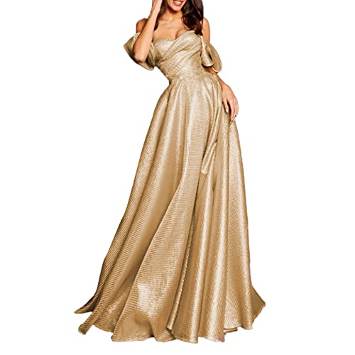 Abend Kleid-Frauen Pailletten Lange Satin Schulterfrei Brautjungfer Kleid Formelle Abendkleider Kleid Abendkleid Damen Elegant für Hochzeit Abendkleid Lang Elegant Ballkleider Lang von Generic