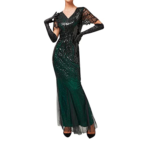 Abendkleid 20Er Jahre XXL - 1920S Abendkleider Mesh Cocktailkleid Vintage Partykleid Elegant Schwarz Cocktailkleider Ärmellos Kleid V Ausschnitt Kleider Große Größen Rockabilly Outfit Retro Kostüm von Generic