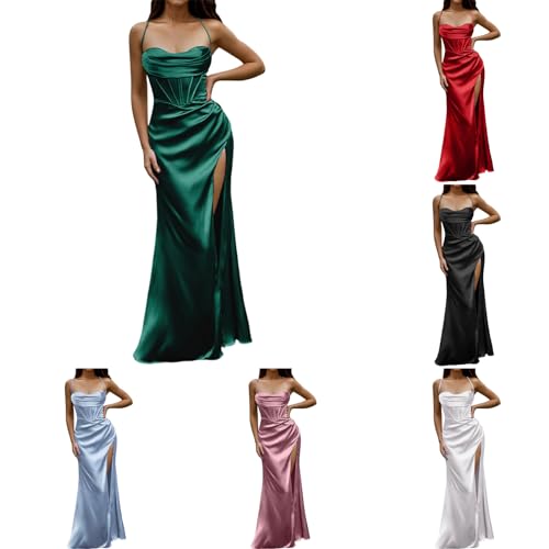 Abendkleid Damen, Abendkleid Damen Lang Spaghettiträger Backless Ballkleid mit Schlitz Elegant Maxi Kleid Cocktailkleid Sexy Ballkleider Damen Lang Ärmellos Schulterfrei Partykleid Brautkleid von Generic
