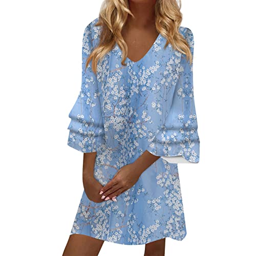 Abendkleid Damen, Sommerkleider Lang Damenkleider Sommer Hochzeitsgast Kleid Damen Handtuchkleid Spaghettiträger-Kleid Umstandskleid Boho Kleid Damen Lang Sommer Leinenkleider (Blau,M) von Generic