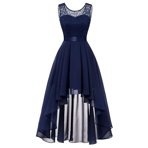 Abendkleid Damen, Spitze Kleid Damen Cocktailkleid Ärmellos Rundhals Elegant Abendkleider Ballkleider High Low Spitzenkleid Einfarbig Festlich Partykleid Winter Kleid Knielang Damenkleider von Generic