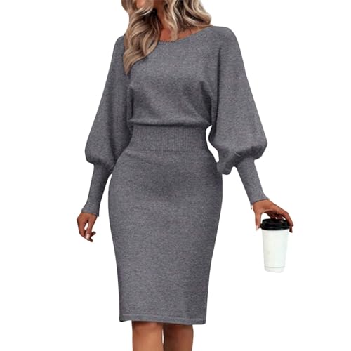 Abendkleid Damen Bodycon Rollkragen Minikleid Basic Einfarbig Langarm Eng Kleid Casual Langarm Hohe Taille Minikleid Bequem Kurz Kleider Lose Herbst Kleid XL B Gray von Generic