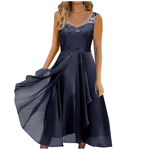 Abendkleid Damen Geschenke Für Frauen, Sexy Kleider Party Kleid Hochzeitsgast Kleider Sommer Kurz Wickelkleider Knielang Kleider 20Er Jahre Abendkleid Mit Ärmeln Abendkleider (Marine,XXL) von Generic