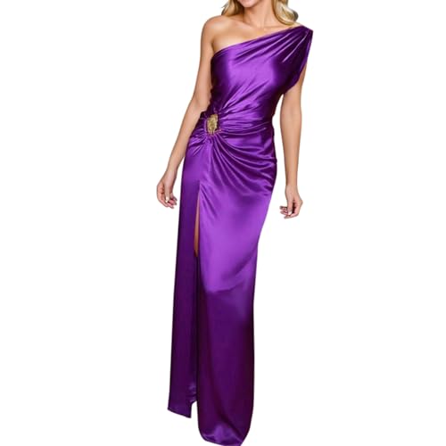Abendkleid Damen Lang, Abendkleider Damen Elegant Ärmellose One Shoulder Maxikleid Sexy Tunika mit Schlitz Kleid Mode Einfarbig Lang Abendkleider Hohe Taille Kleider Ballkleid Partykleid von Generic