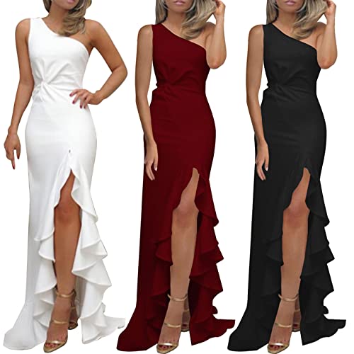 Abendkleid Damen Mode Cocktailkleid Ärmellos Ballkleid mit Eine Schulter Farbblocknähte Lang Partykleid Brautjungfern Kleider Slim Fit Schlitz Maxikleid von Generic
