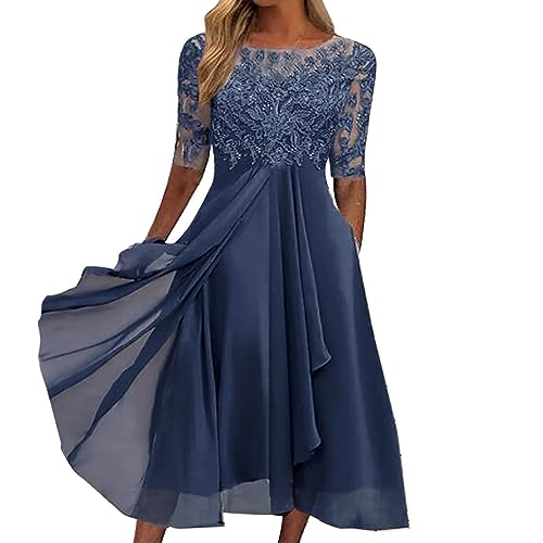 Abendkleid Lang Damen Spitzenkleid Glitzer Kleid V-Ausschnitt Abendkleid Festlich Ballkleid Brautjungfernkleider Hochzeit Midi Kleid Casual A-Linie Party Cocktail Lang Kleider (22-Blue, M) von Generic