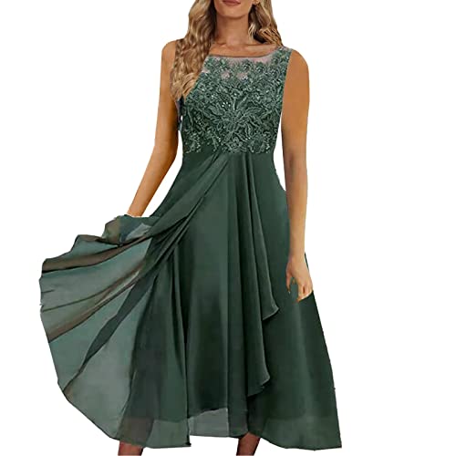 Abendkleider Elegant Für Hochzeit Damen Kleider Spitzenkleid Chiffon Kleid Cocktailkleid Ärmelloses Festliches Ballkleid Brautjungfernkleider Partykleid Elegant A-Line Kleider Brautkleid von Generic