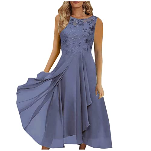 Abendkleider Elegant Für Hochzeit Damen Kleider Spitzenkleid Chiffon Kleid Cocktailkleid Ärmelloses Festliches Ballkleid Brautjungfernkleider Partykleid Elegant A-Line Kleider Brautkleid von Generic