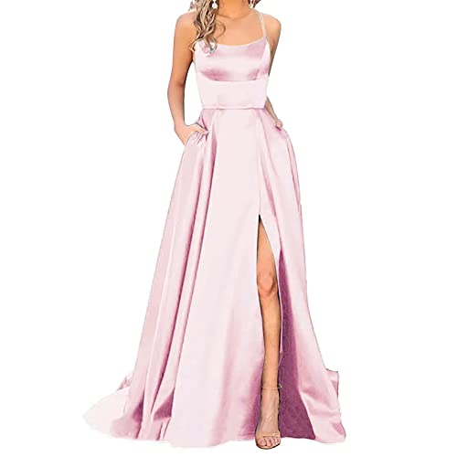 Abendkleider Elegant für Hochzeit Damen Abendkleid Lang Schwarz Rot Grün Sexy Satin Spaghetti Ballkleider Rückenfreies A- Linie Festlich Kleid Hochzeitsgast Hochzeitskleider von Generic