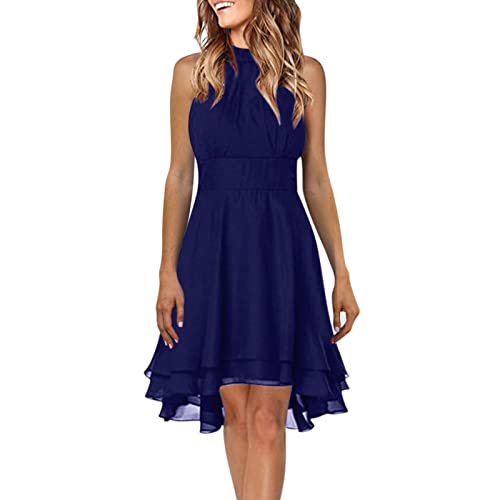 Abendkleider Elegant für Hochzeit Gast Festliches Kleid ärmellos Damen Neckholder Konfirmationskleider Jugendweihe Brautjungfernkleider Cocktailkleid Partykleid Sommerkleid Spitzenkleid (Navy, S) von Generic