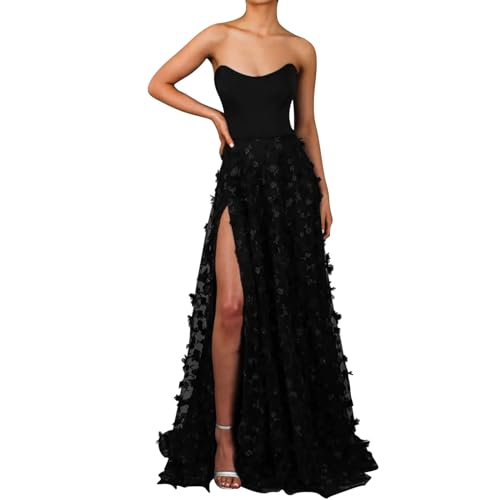 Abendkleider Frauen Spitzen Partykleid V-Ausschnitt Langarm High Waist Unregelmäßiger Saum Bodenlang Ballkleid Vorne Kurz Hinten Lang Cocktailkleid Eleganter Tunikakleid Wickelkleid von Generic