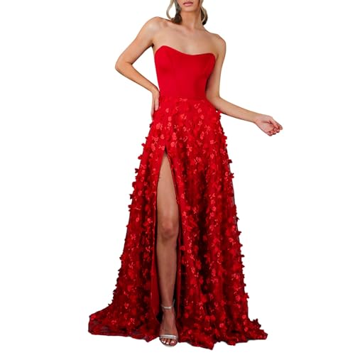 Abendkleider Frauen Spitzen Partykleid V-Ausschnitt Langarm High Waist Unregelmäßiger Saum Bodenlang Ballkleid Vorne Kurz Hinten Lang Cocktailkleid Eleganter Tunikakleid Wickelkleid von Generic