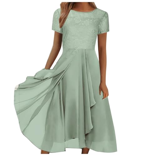 Abendkleider für Hochzeit, Cocktailkleid Damen Lang Chiffon Spitzenkleid Rundhals Abendkleider Elegant für Hochzeit Hochzeitsgast Kleid Damen Festliche Schicke Midi Brautjungfernkleider von Generic