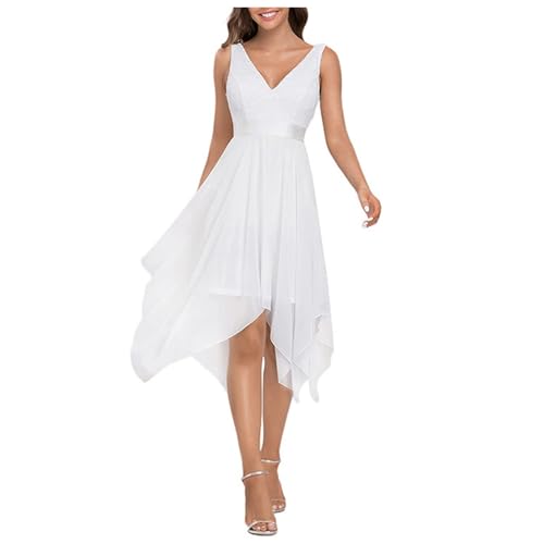 Abendkleider für Hochzeit, Cocktailkleid Damen Lang Spitze Vokuhila Abendkleider Elegant für Hochzeit Ärmellos Rundhals Hochzeitsgast Kleid Damen Festliche Spitzenkleid Brautjungfernkleider von Generic