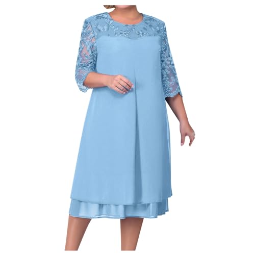 Abendkleider für Hochzeit, Cocktailkleid Damen Lang Spitzen Chiffon Abendkleider Elegant für Hochzeit Festliche Große Größe Brautmutterkleider für Hochzeit Damen Knielang Spitzenkleid Midikleid von Generic