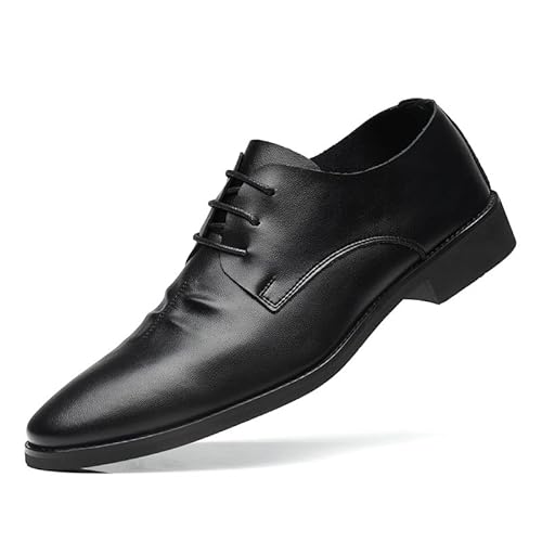 Abendschuhe for Herren, Schnürschuhe, runde Zehenpartie, Plissierte Derby-Schuhe aus Leder, rutschfeste Gummisohle, niedrige Spitze, Hochzeit(Schwarz,44 EU) von Generic