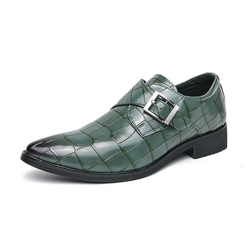 Abendschuhe for Herren, for Reinschlüpfen, Spitze, brünierte Zehenpartie, Kunstleder, kariert, geprägt, Mönchsriemen, widerstandsfähig, rutschfest, rutschfest, Arbeitsschuhe(Grün,46 EU) von Generic