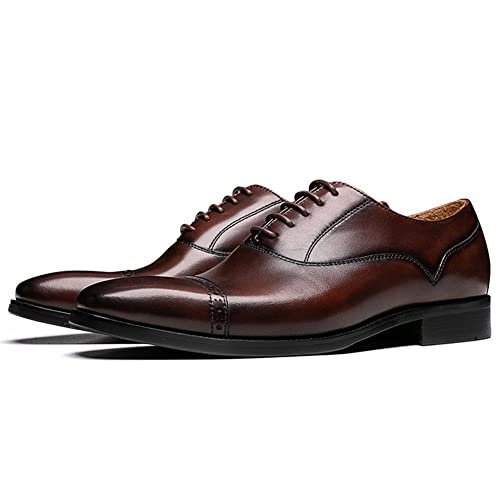 Abendschuhe for Herren mit Schnürung, Kappe, quadratische Zehenpartie, Rindsleder, rutschfeste Gummisohle, rutschfest(Coffee,44 EU) von Generic