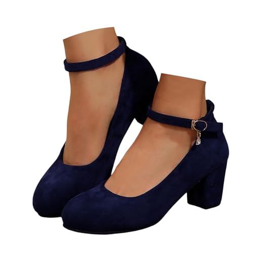 Absatzschuhe Damen Breite Füße Pumps mit hohem Blockabsatz Elegant Hochzeitsschuhe Party-Schuhe zum Hineinschlüpfen Riemchen High Heel Dirndl Halbschuhe Trachtenschuhe von Generic