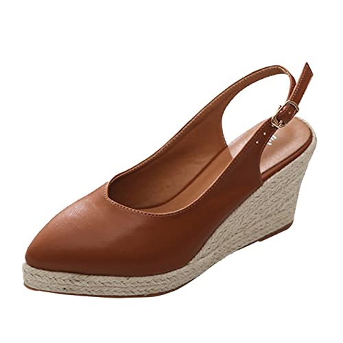 Absatzschuhe Damen Elegant Geschlossen Keilsandalen Mit Schnalle Slingback Pumps Stroh Sohle Slippers Spitzer Zehenbereich Slingpumps Slip-In Einzelne Schuhe Boho Sommer Sandaletten von Generic