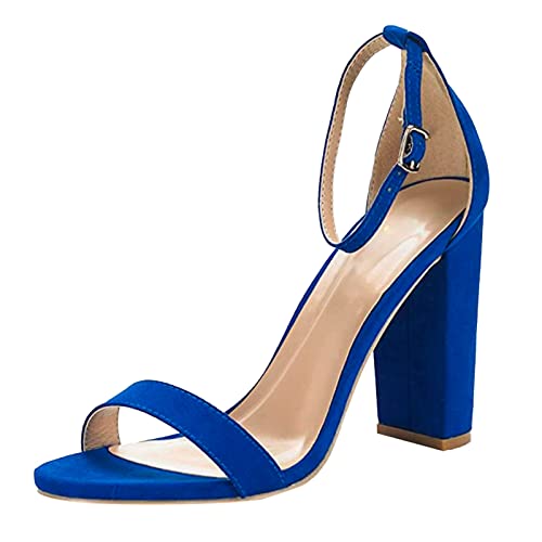 Absatzschuhe Damen Elegant Offen - Sandalen Mit Knöchelriemen Blockabsatz Sandaletten Schnalle Riemchenpumps Wildleder Kleidschuhe Open Toe Sommerschuhe Hoher Absatz Sandals Fur Abend Party von Generic