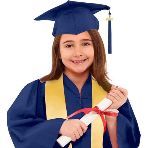 Abschlusskleid Kinder Kindergarten Abschluss Talar Doktorhut Vorschule Abschluss Robe Quaste Shawl Abschlussfeiern Outfit Unisex Abschlussrobe Mütze Kinder Akademischer (A05 Navy, 10-12 Years) von Generic