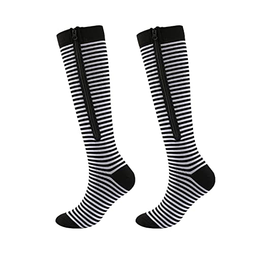 Adult's Zipper Sports Socks Casual Fitness Elastic Stockings Compression Stockings, Damen Herren Flat Knit Socken, Socken Statement Knit Baumwolle halbhoch mit Muster(White,M) von Generic