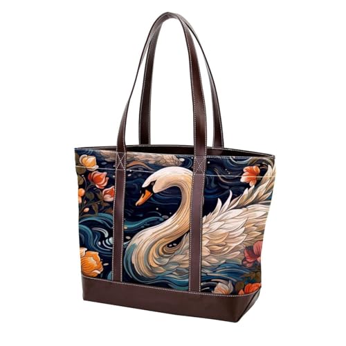 Aesthetic Swan-1475 modische Damen-Umhängetasche, aus gewaschenem, strapazierfähigem Leder, mit Tragegriff oben, mit Taschen, Reißverschluss, Mehrfarbig 02, 33.8x12x31cm/13.3x4.7x12.2 in von Generic