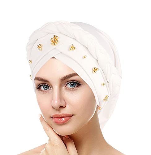 Afrikanischer Damen Turban Geflecht Kopfbedeckung Kopftücher Chemo Kappe Vorgebunden Beanie Mütze Kopfwickel Schlafmütze von Generic