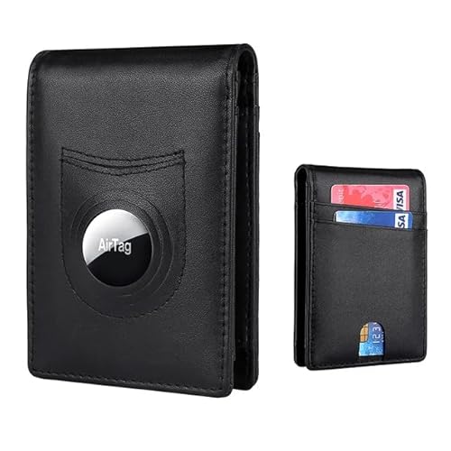 Airtag Geldbörse Herren, Geldbörse für Männer mit Airtag Halter, Echtes Leder Kreditkartenetui, Bifold Slim Wallet für Air Tag GPS Tracker, Schwarz, Bifold Slim Wallet für Air Tag Gps Tracker von Generic