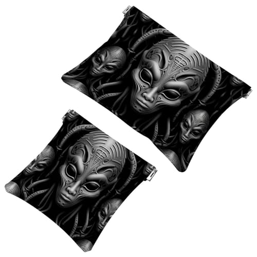 Alien-89 Kosmetiktasche für Geldbörsen, wasserdicht, tragbar, ohne Reißverschluss, Grün, 2 Stück, Mehrfarbig 10, A：7.1x5.8in/18x14.8cm，B:4.7x4.5in/12x11.5cm von Generic