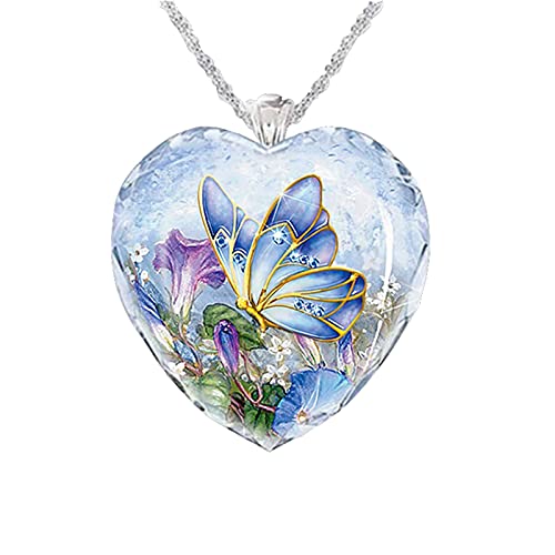All-Chain Jewelry Kristall Damen Halskette Herzförmige Halsketten Anhänger lange Halsketten für Mädchen, blau, Einheitsgröße von Generic