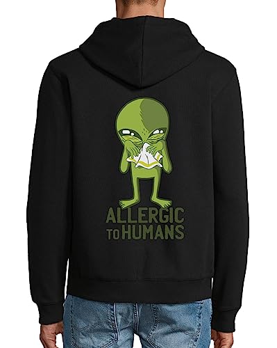 Allergic to Humans Funny Alien Sneezing Hooded Cotton Blend Zipper Jacket Sweatshirt Hoodie Black, Schwarz , L von Generic