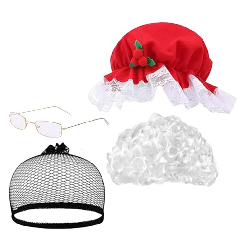 Alte Dame Perücke – Weihnachtsperücken für Frauen, Cosplay-Perücke für Oma-Kostüm | Weihnachtliche Damenmütze, Perücke, Brille, festliches Cosplay-Haarnetz von Generic