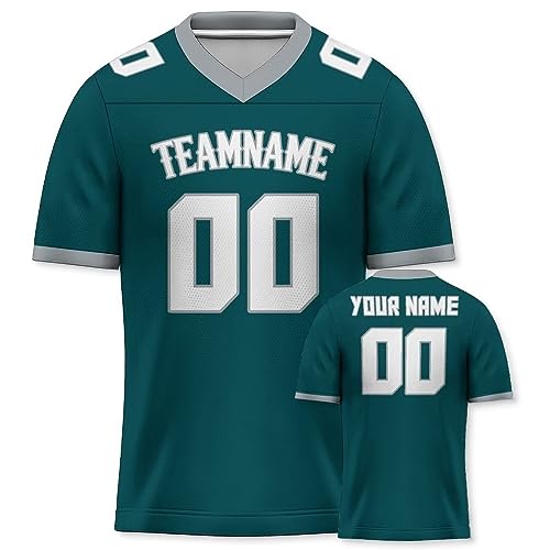 American Football Trikot Personalisierte Football Trikot Uniformen Personalisierte Teamname Nummer Shirts Hip Hop Shirts für Herren Damen Kinder Aqua von Generic