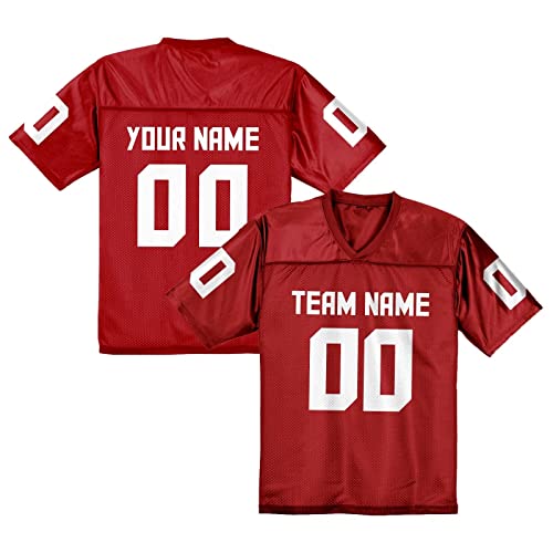 American Football Trikot Personalisierte Football Trikot Uniformen Personalisierte Teamname Nummer Shirts Hip Hop Shirts für Herren Damen Kinder Rot von Generic