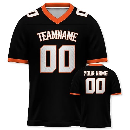 American Football Trikot Personalisierte Football Trikot Uniformen Personalisierte Teamname Nummer Shirts Hip Hop Shirts für Herren Damen Kinder schwarz orange von Generic
