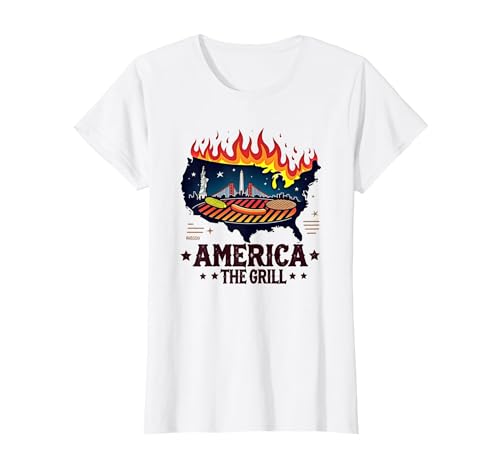 Amerika Der Grill T-Shirt, Damen, Weiß, XS von Generic